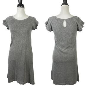 Zara | Gray Soft Angora Blend Ruffle Cap Sleeve Knee Length Sweater Dress